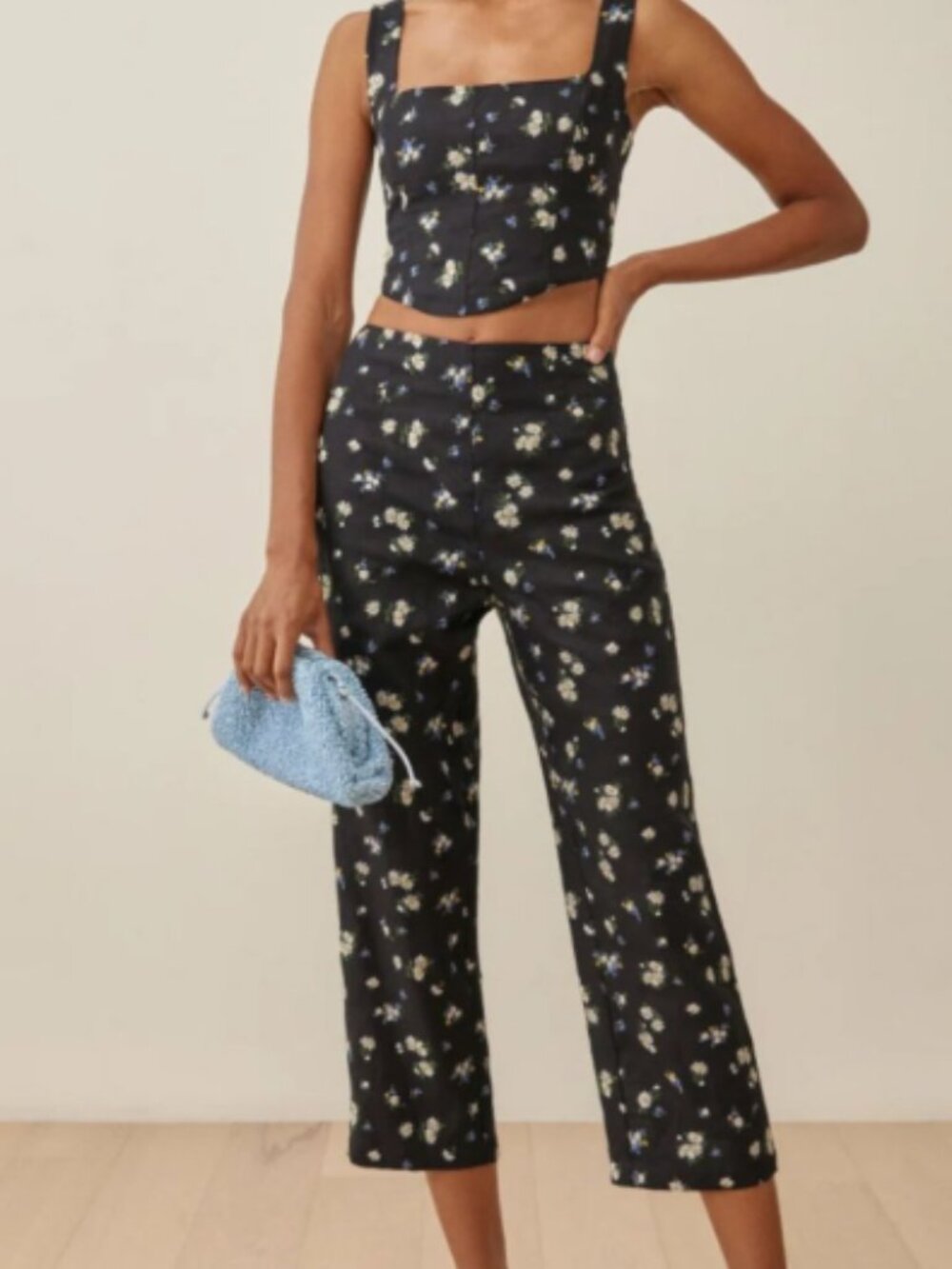Reformation Women's Black  Embroidered Daisy Floral Linen Pants Size 10